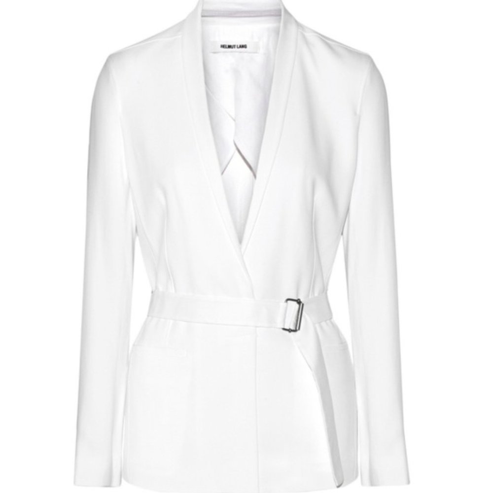 Helmut Lang Torsion Optic White Blazer Coat with Belt